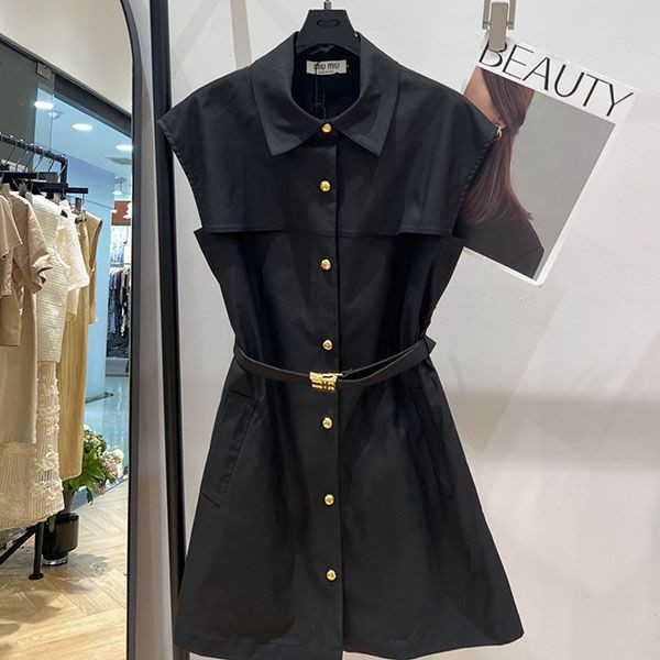 最新でオシャレ MIUMIU コットンギャバジン ショートドレス mys01970
